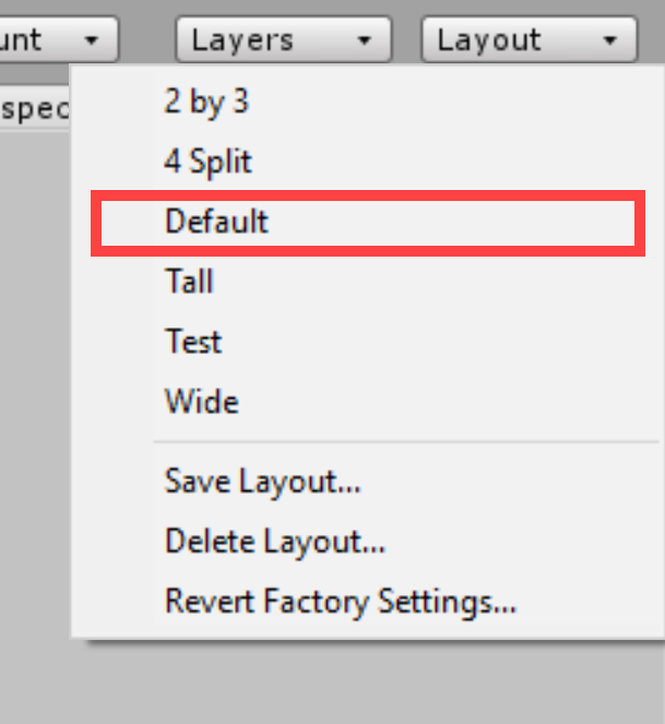 Figure 05: Returning to the Default Layout will reset all of the windows.