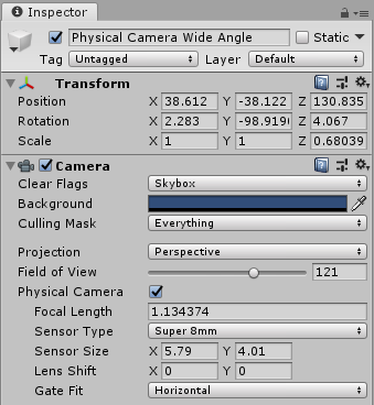 Figure 02: Camera settings for wide angle shot