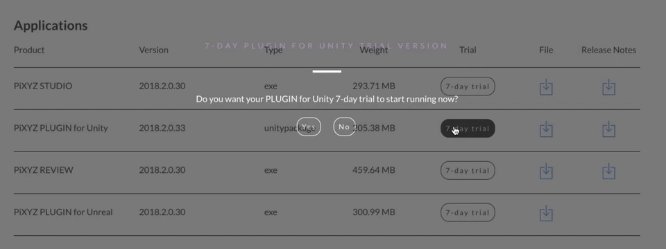 This is at pixyz-software.com, if you click on the product tab you’ll see the list and you can click on 7 - day