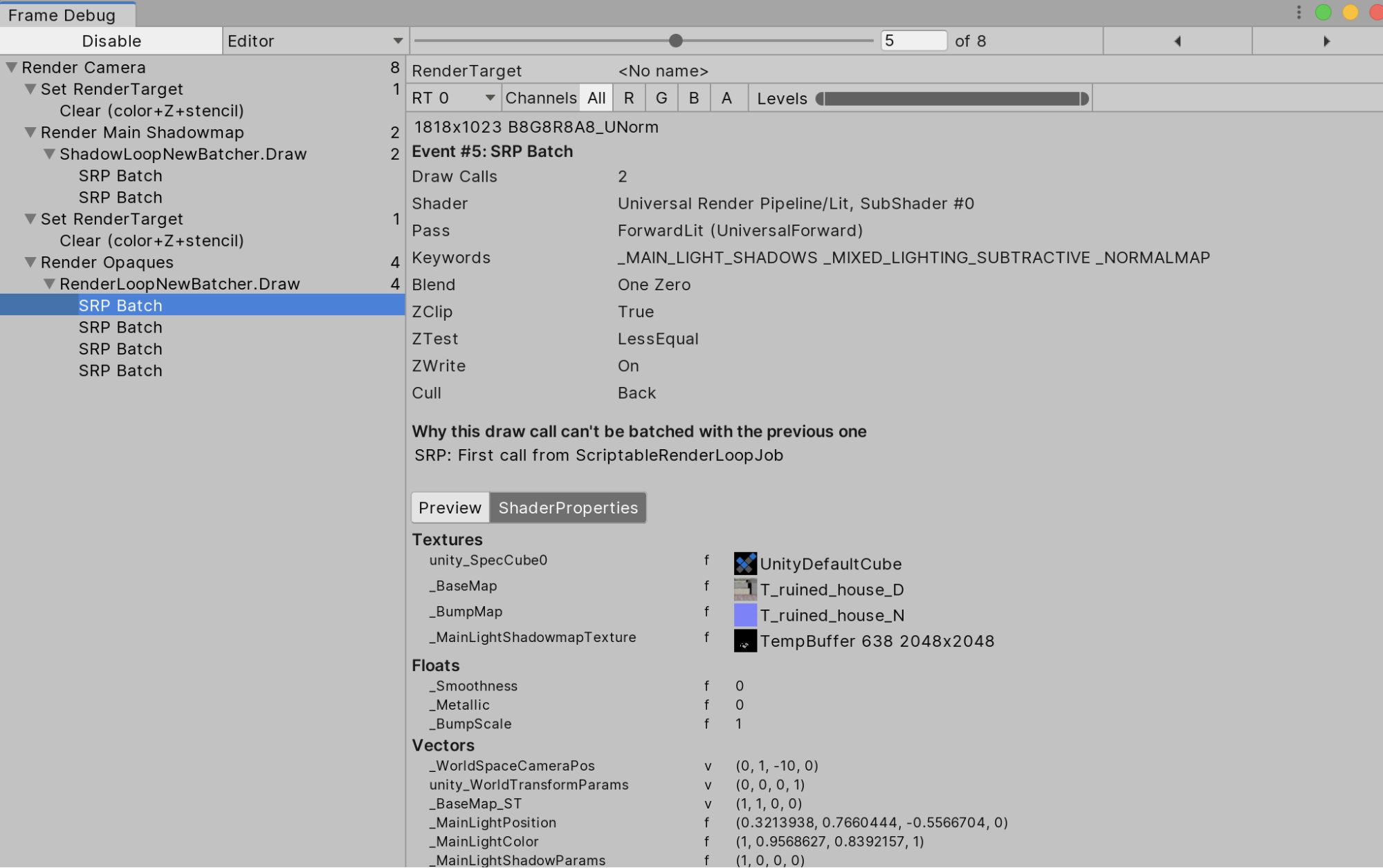 Working with the Frame Debugger - 2019.3
