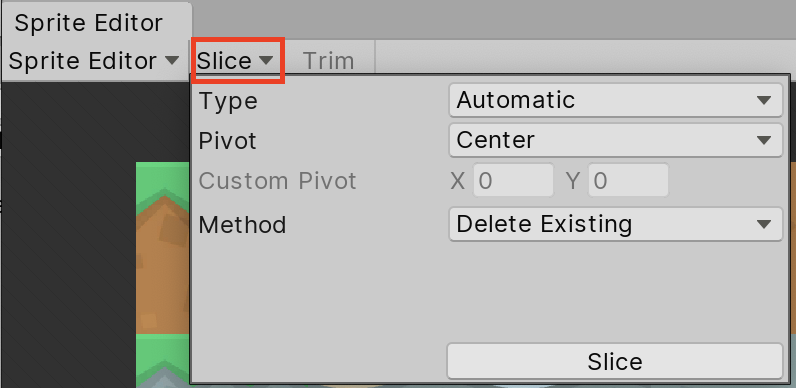 Figure 07: Before we can slice our image into Sprites, we need to set some parameters.