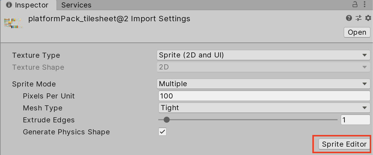 Figure 05: When an image contains multiple Sprites, some options are accessible only via the Sprite Editor.