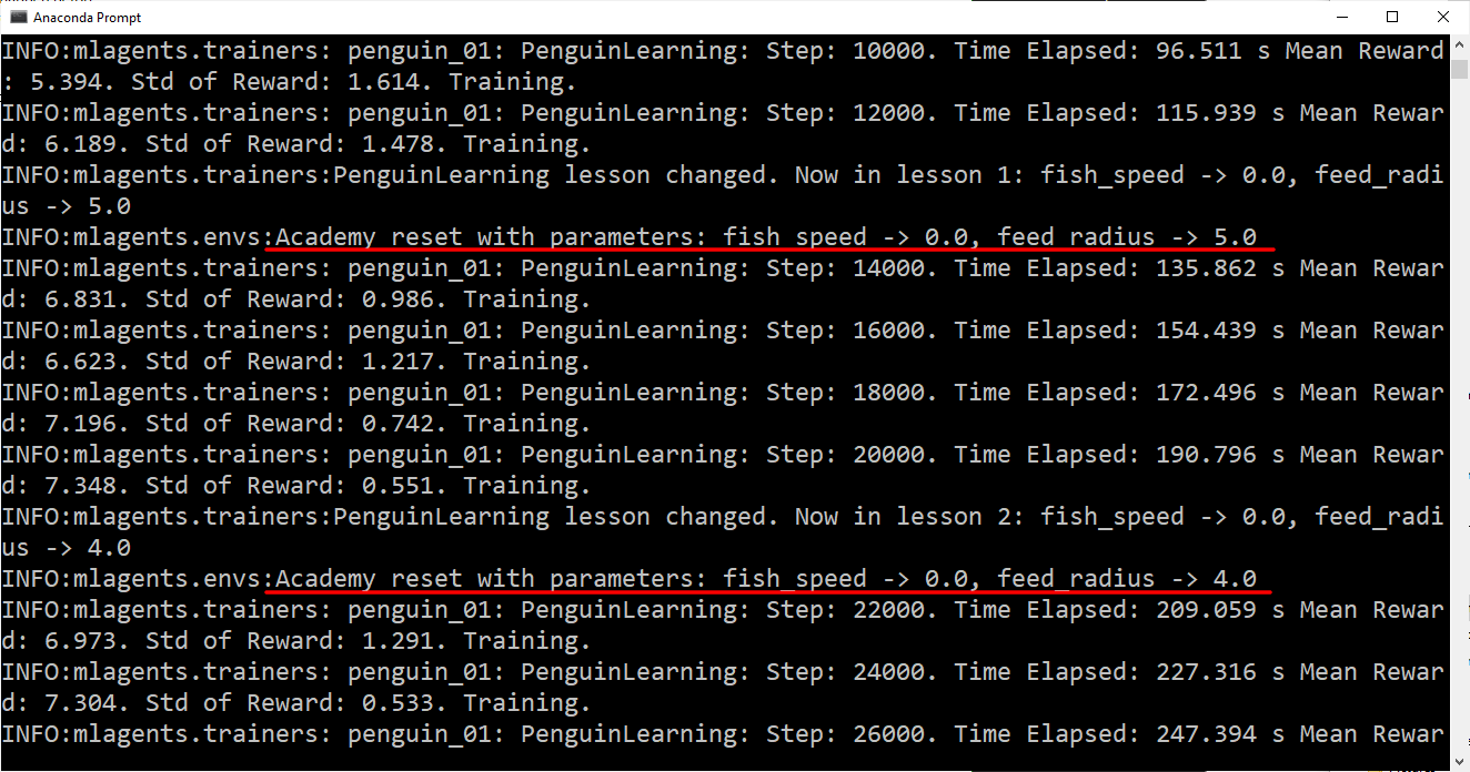Figure 04: Anaconda prompt window: mean reward passing thresholds
