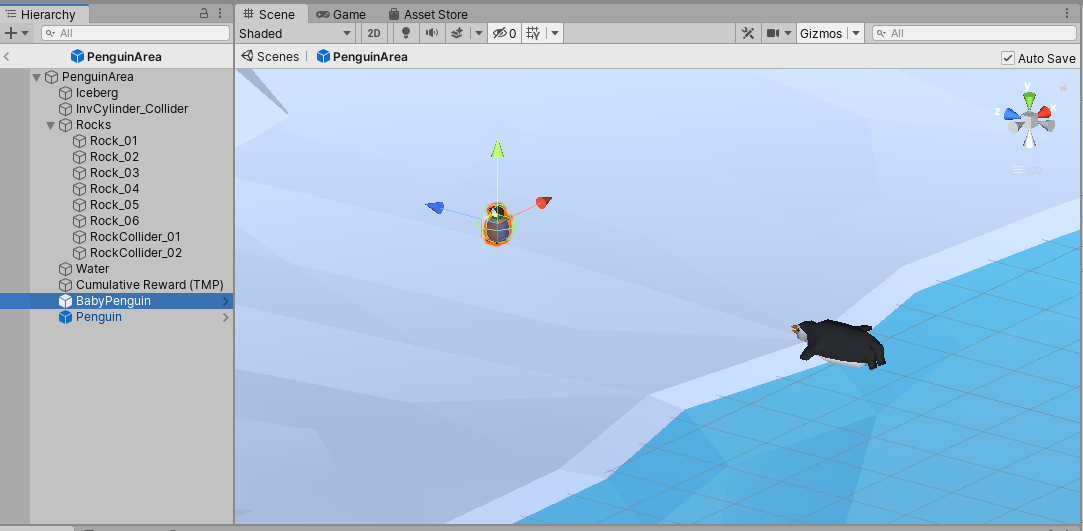 Figure 15: The PenguinArea (in the Prefab editor) with BabyPenguin and Penguin Prefabs added