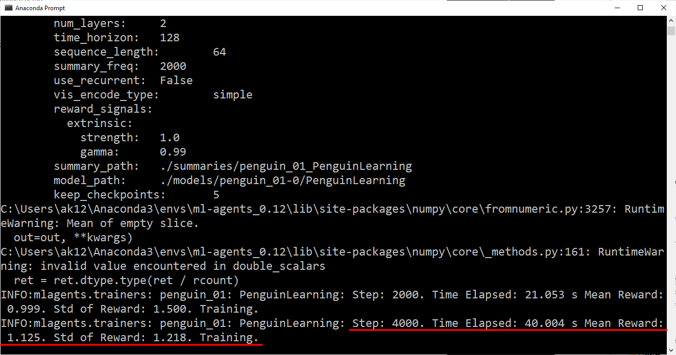 Figure 03: Anaconda prompt window: periodic training updates