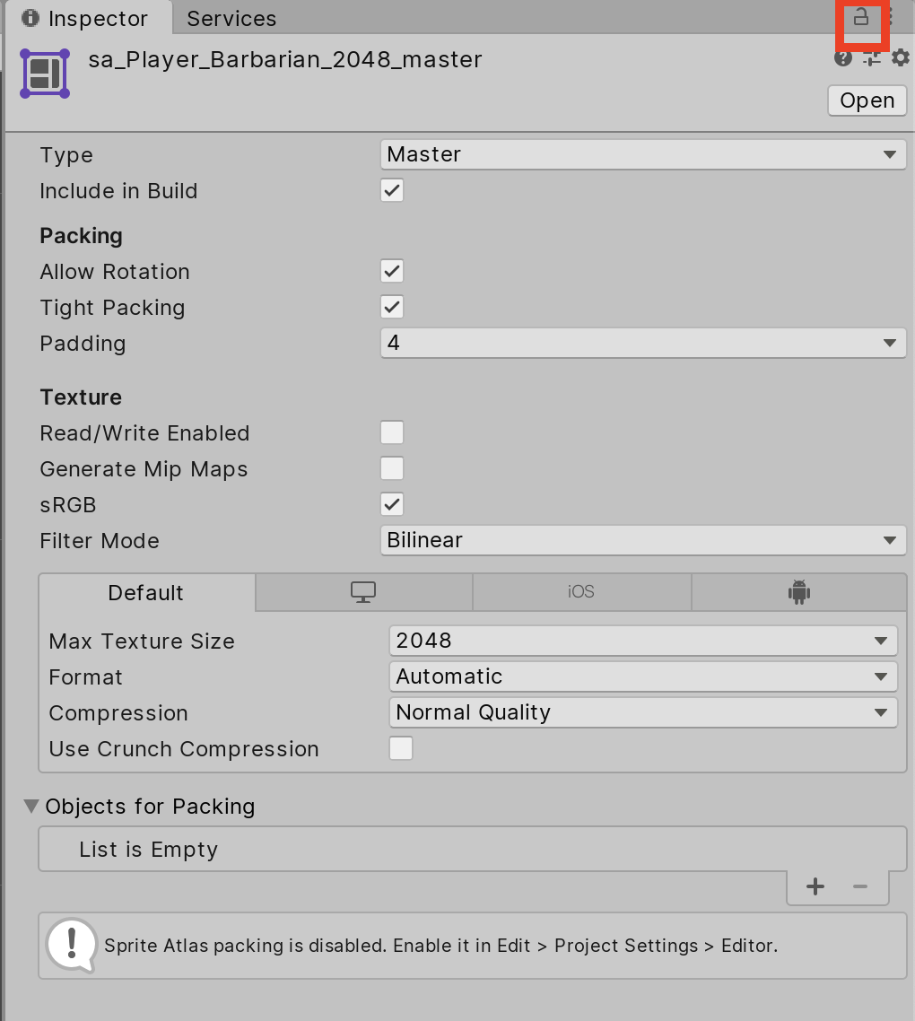 Figure 01: Locking focus in the Inspector