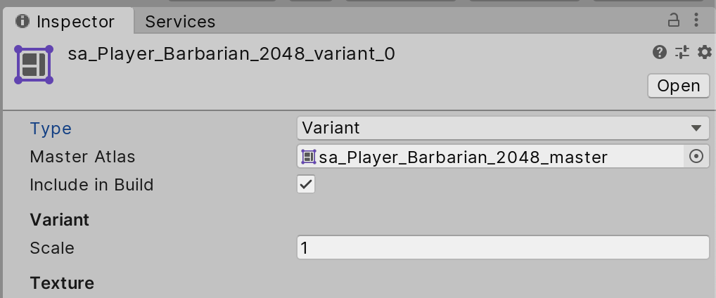 Figure 02: Setting a Sprite Atlas to Variant type