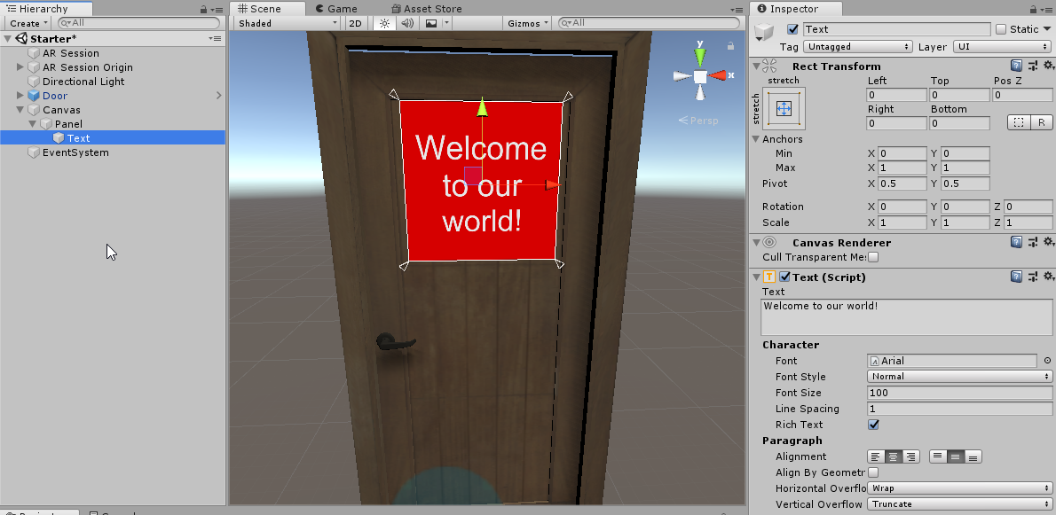 Text added to the Panel.