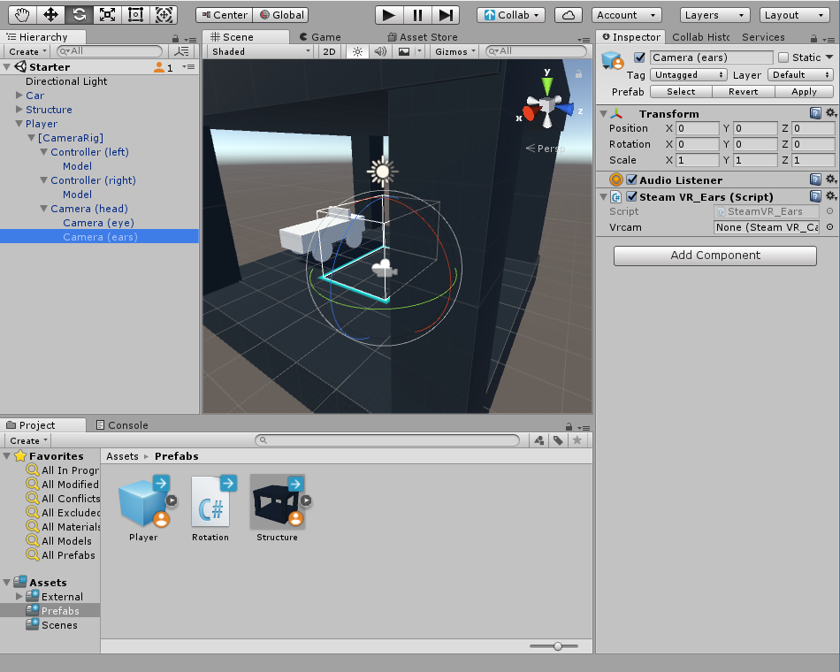 If you look at the Inspector while clicking on ears, you’ll see the Audio Listener