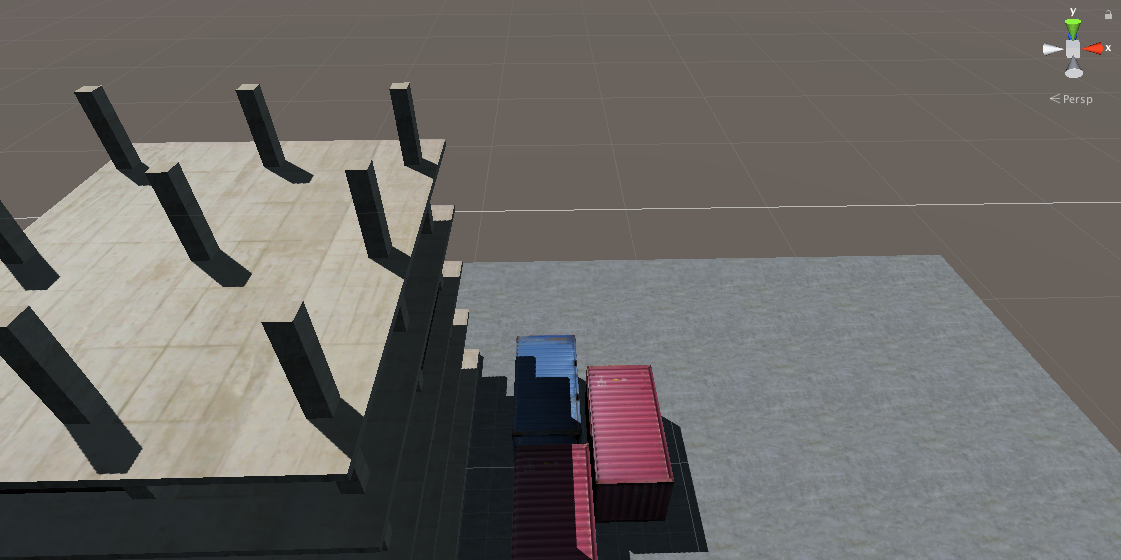 Waypoint Position 4: On the roof, looking down the side of the building with containers