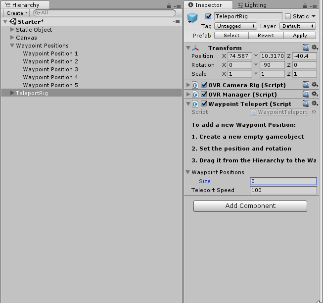 Setting up the Waypoint Teleport component