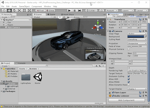 Configuring the PP Layer script to the Camera and turning on Anti-aliasing