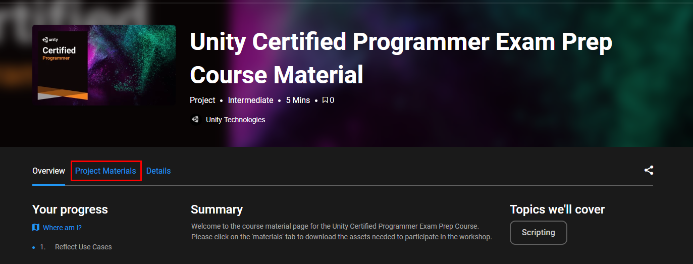 Figure 01: The Project Materials tab is located behind the overview tab