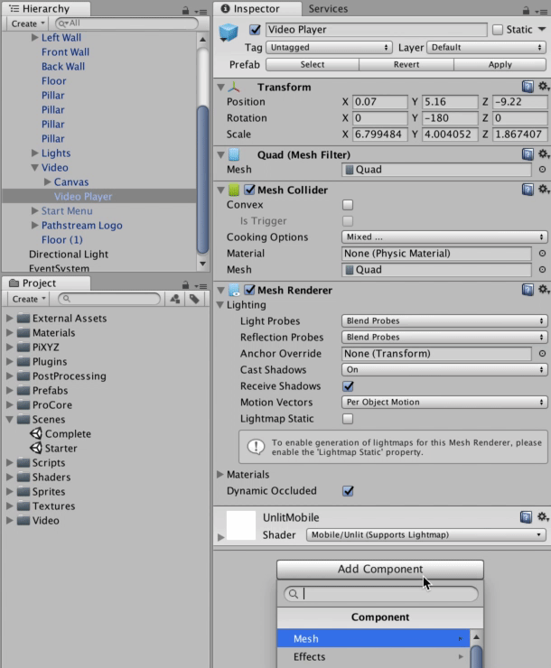 Adding a Video Player component