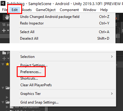 Figure 04: Opening the Unity Preferences