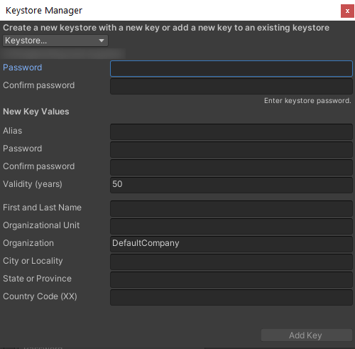 Figure 15: Fill out all the details on the form and select Add Key to create your new key.