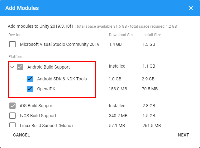 Figure 03: Select the OpenJDK and Android SDK & NDK Tools options