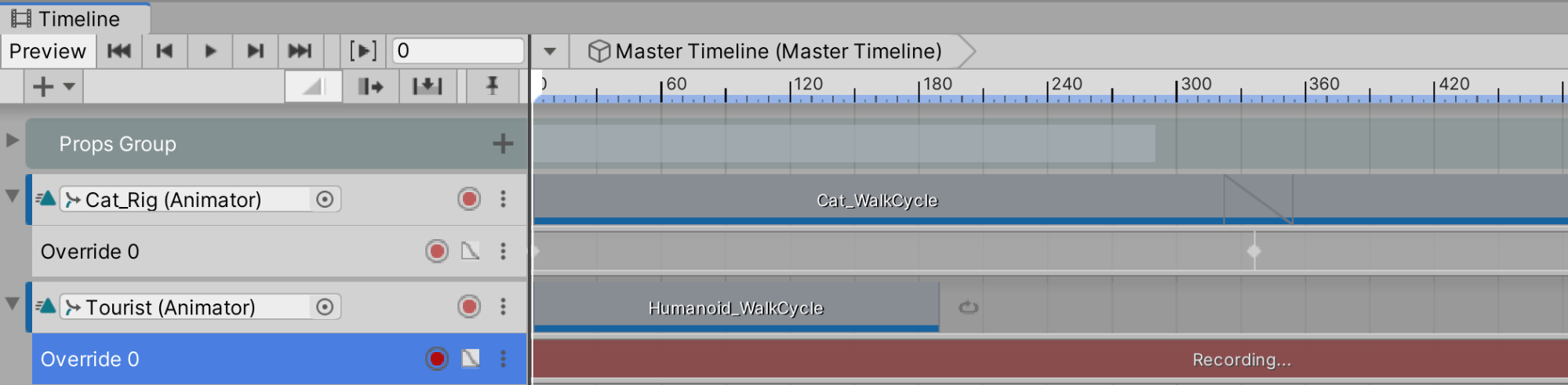 Figure 08: The Override Track is now armed for recording.