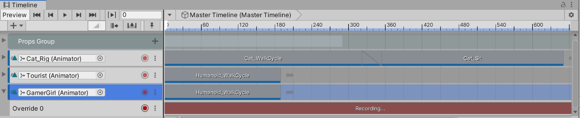 Figure 17: The Override Track is now armed for recording.