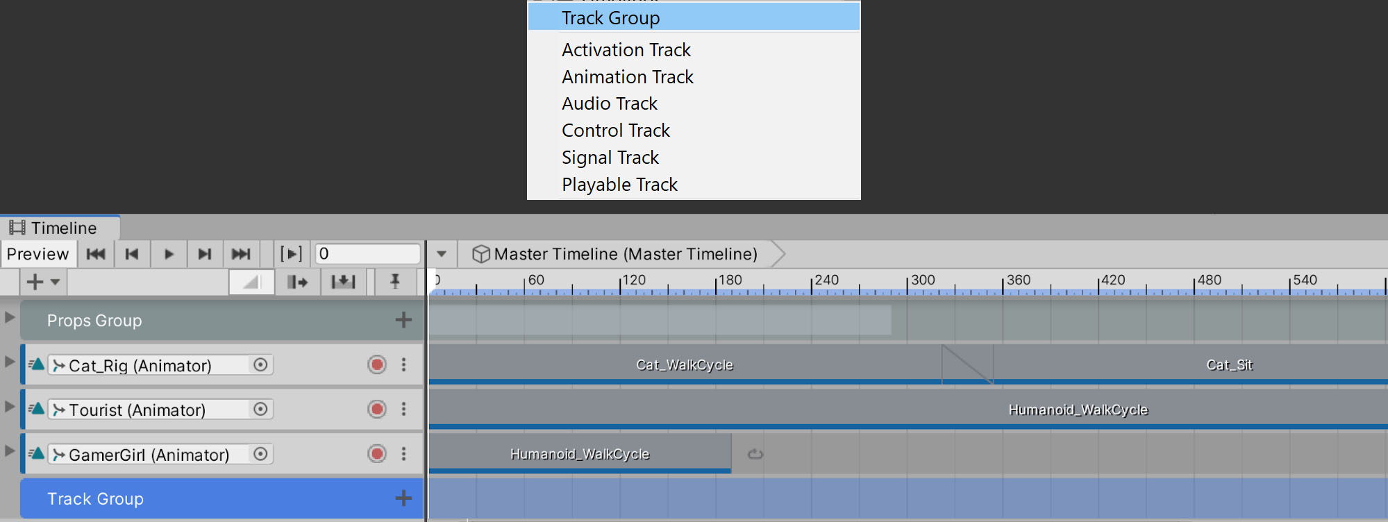 Figure 24: Creating the Track Group. It functions and appears most like a folder.