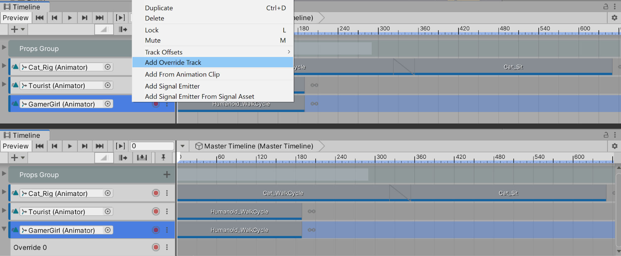 Figure 16: Creating the Override Track