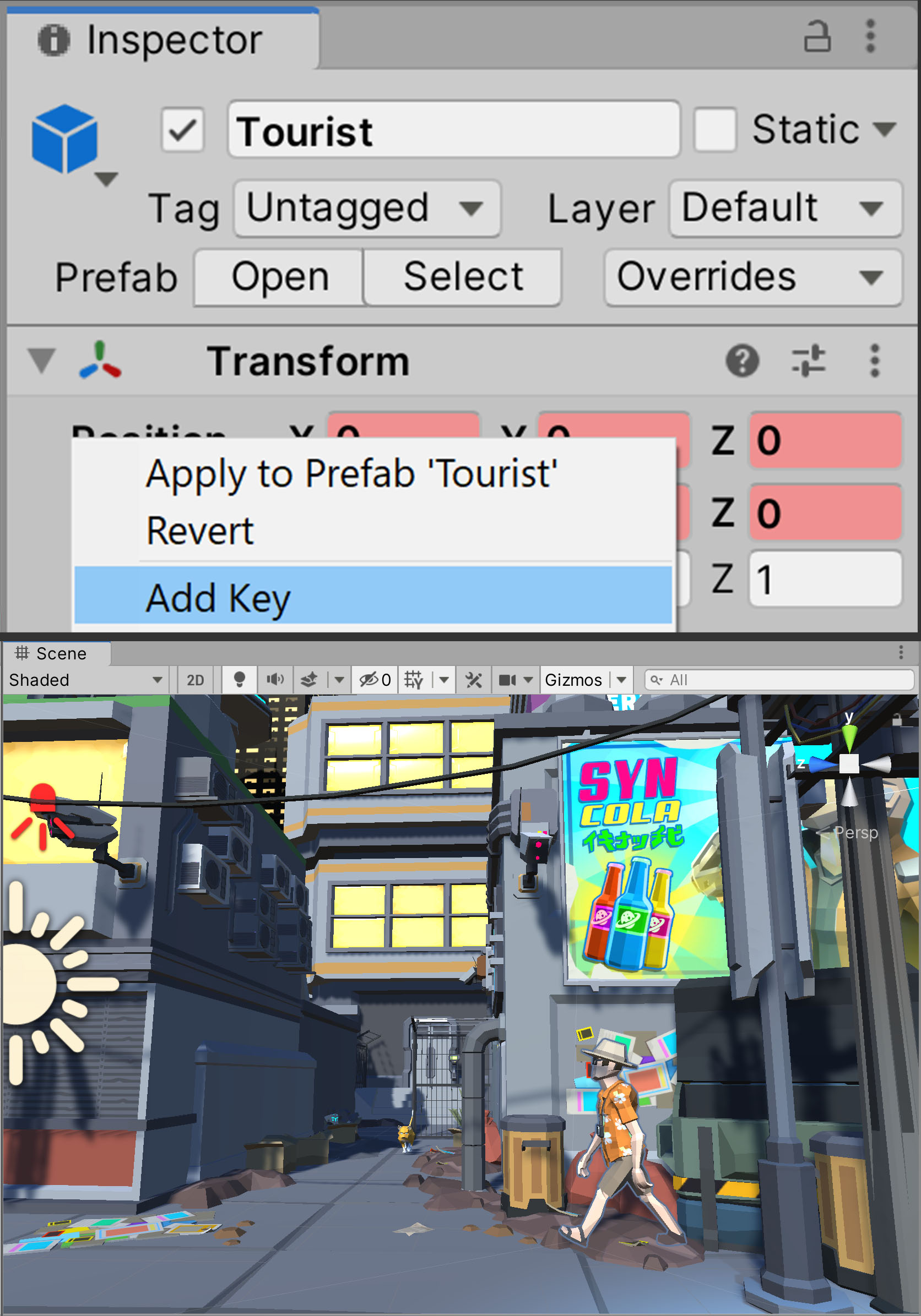 Figure 09: Adding a key to the character's position property