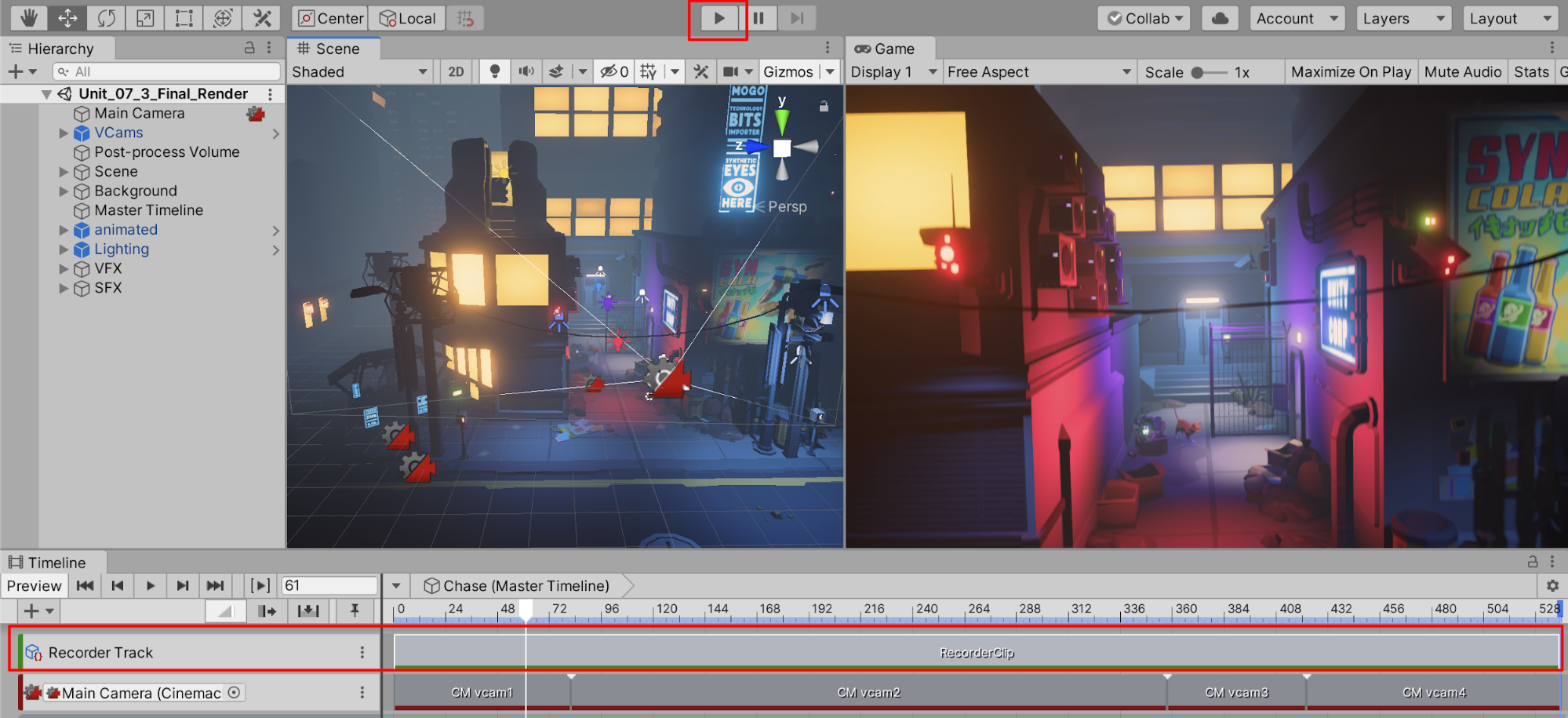 Figure 10: Playing through the Play Mode will export the Recorder Track’s final render.