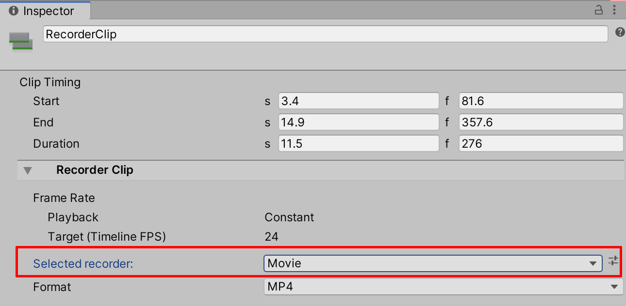 Figure 07: The selected recorder set to render as a Movie