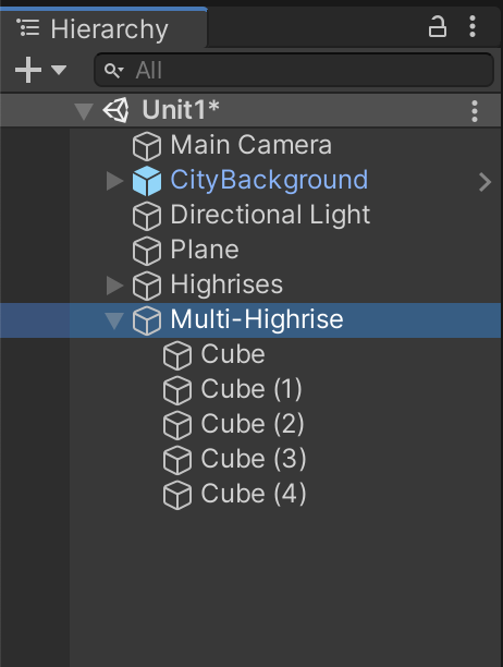 Figure 12: How the multi-level highrise should appear in the Hierarchy.