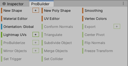 Figure 01: ProBuilder Window docked next to the Inspector