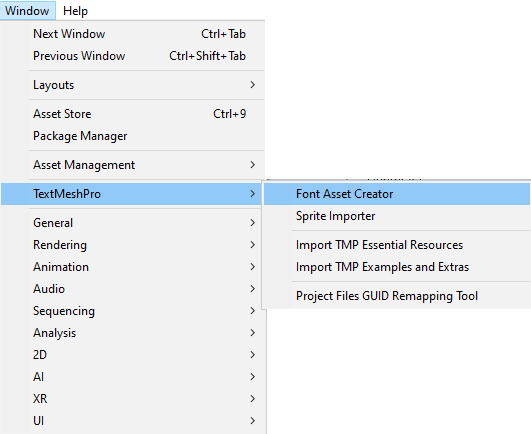 Figure 01: Opening the Font Asset Creator
