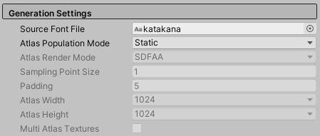 Figure 03: Setting our main Japanese Font Asset to static — we will not be adding or removing any characters from this Atlas.