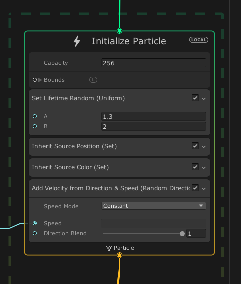 Figure 06: The Initialize Context for the flower particles triggered with a GPU Event