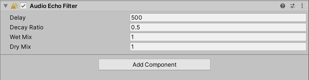 The default settings for the Audio Echo Filter