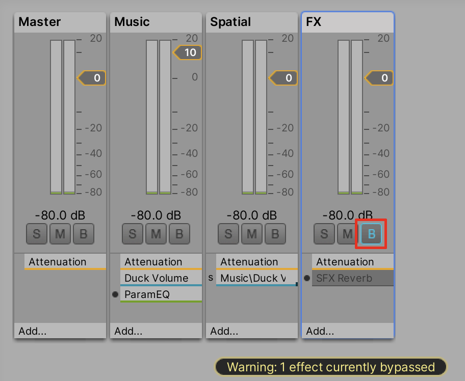 Bypassing the FX Audio Mixer Group Controller’s SFX Reverb filter