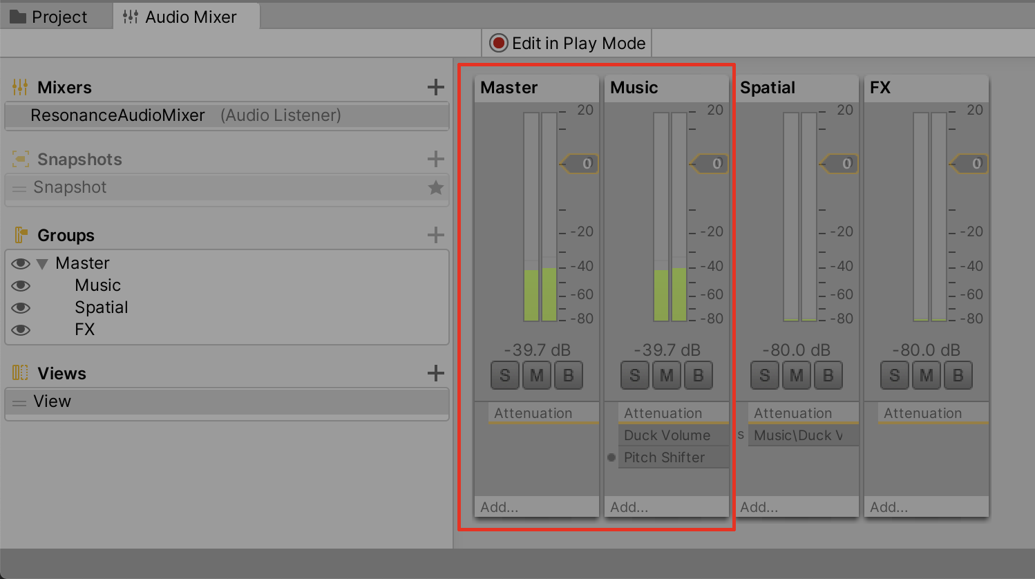 Previewing the audio through the Mixer