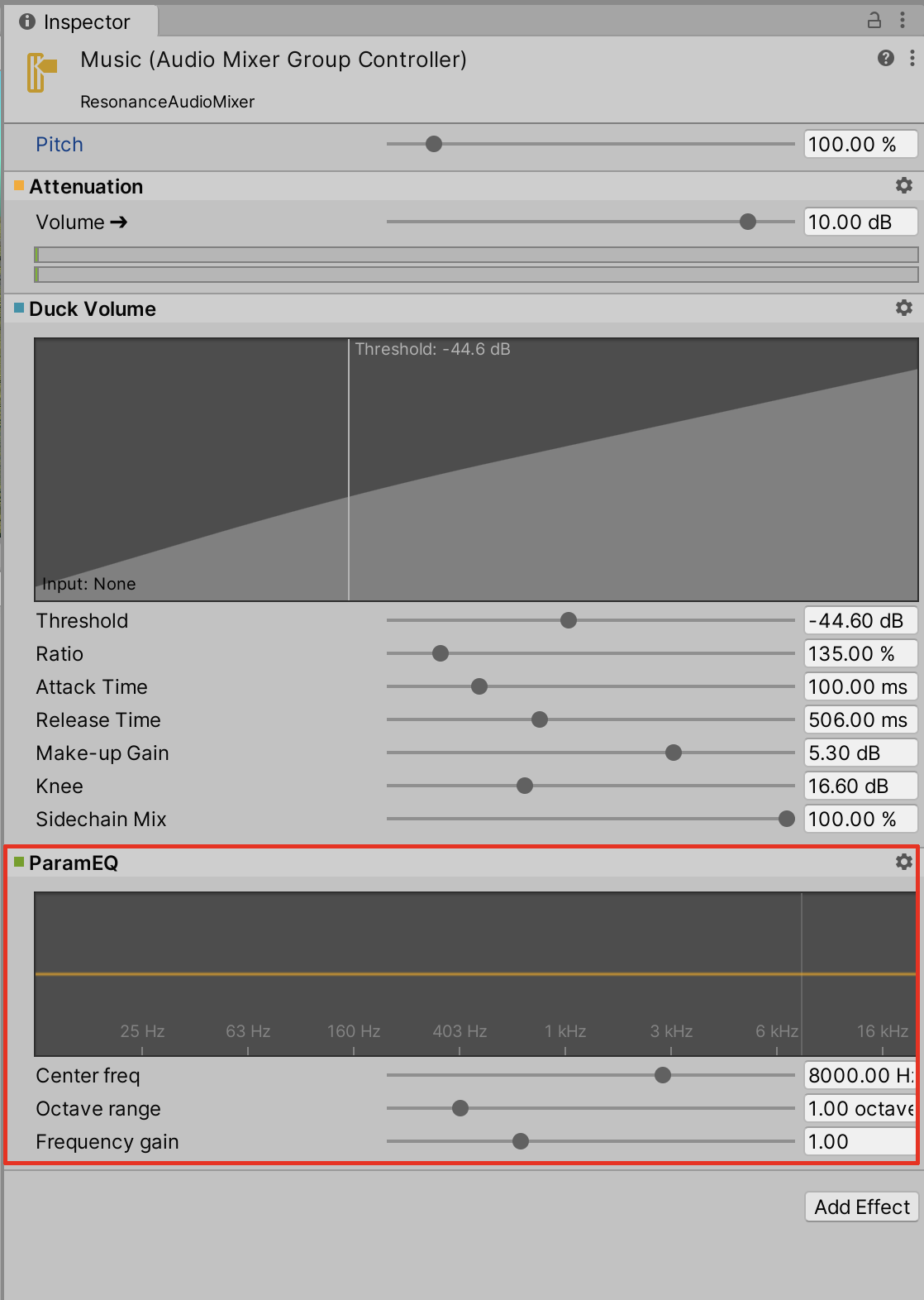 The Parametric Equalizer in the Inspector