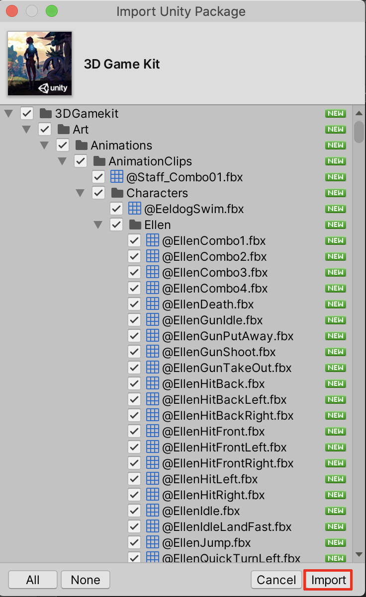 Importing the 3D Game Kit’s files.