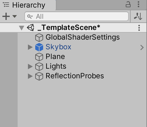 The Template Scene’s environment GameObjects, with all the other GameObjects removed from the Scene..
