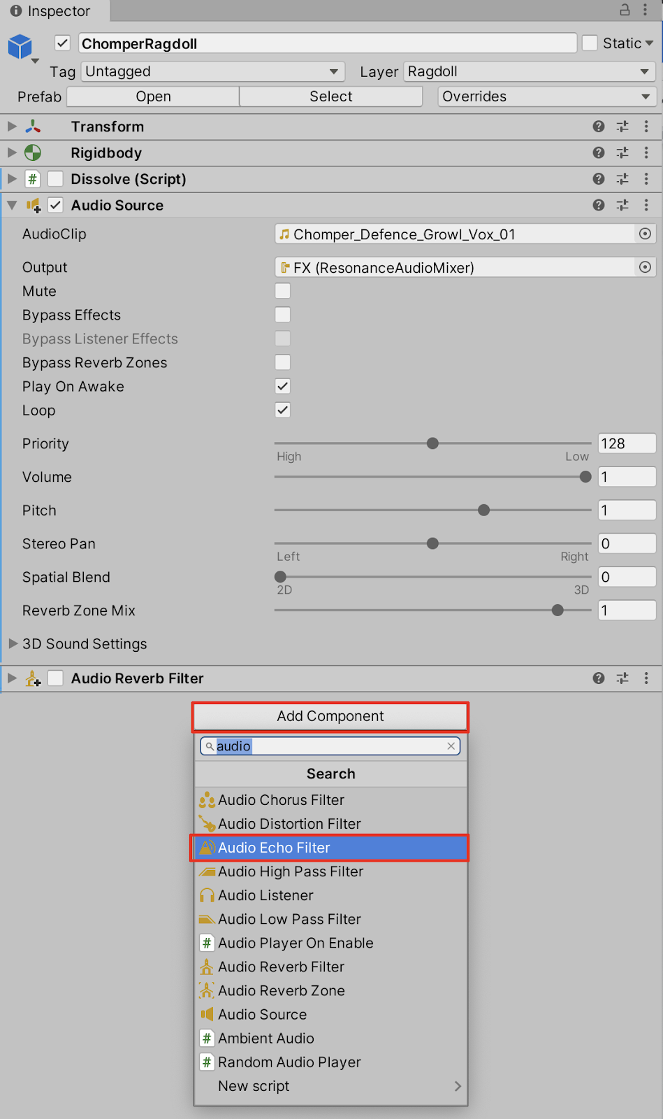 Adding an Audio Echo Filter Component