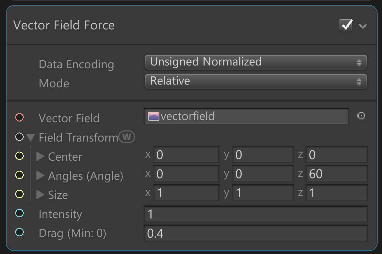Figure 10: Adding the Vector Field Force Block to the Update Context. Unity provides us with a vector field by default.