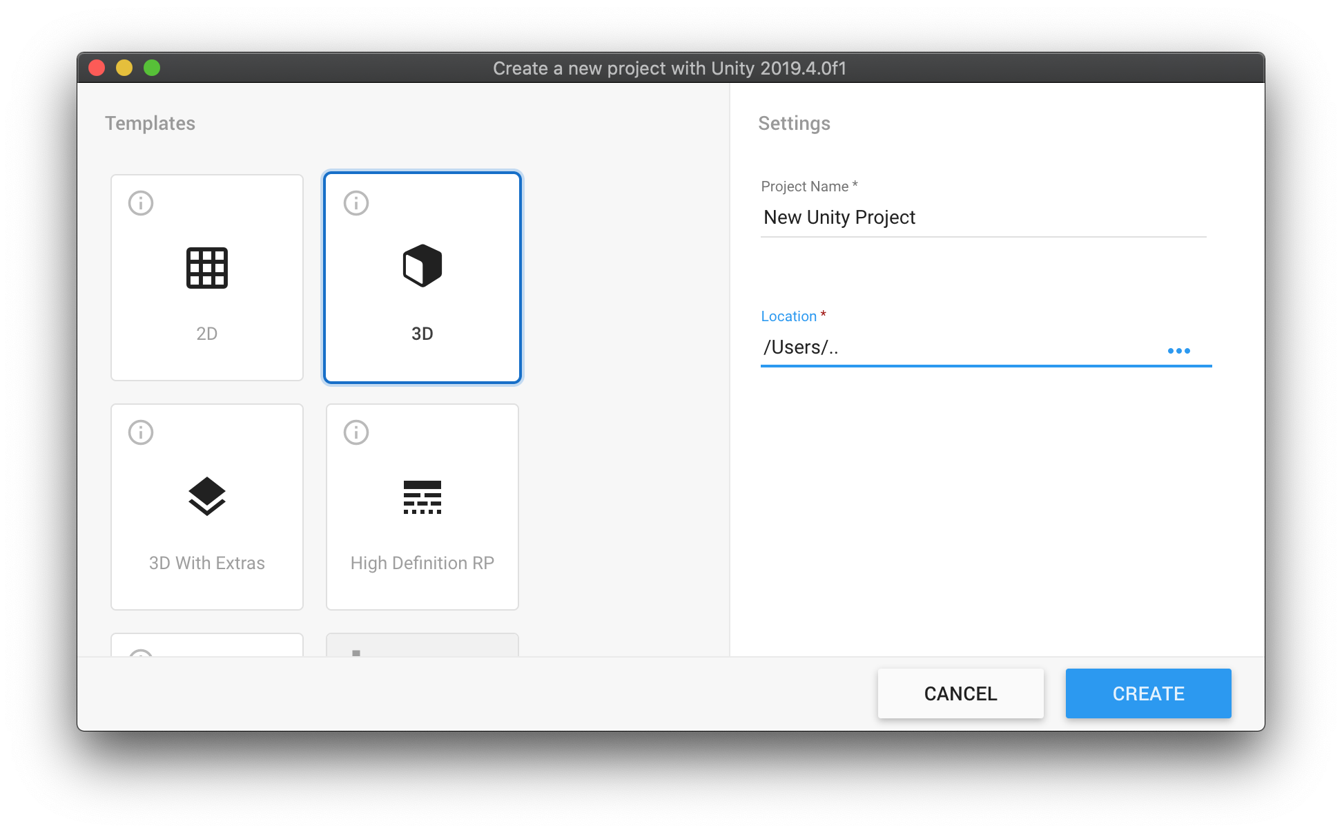 Creating a new Unity Project