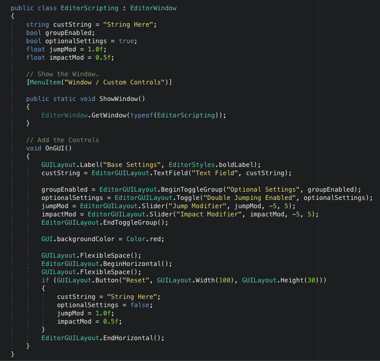 Figure 04: Custom window code with controls and design elements.