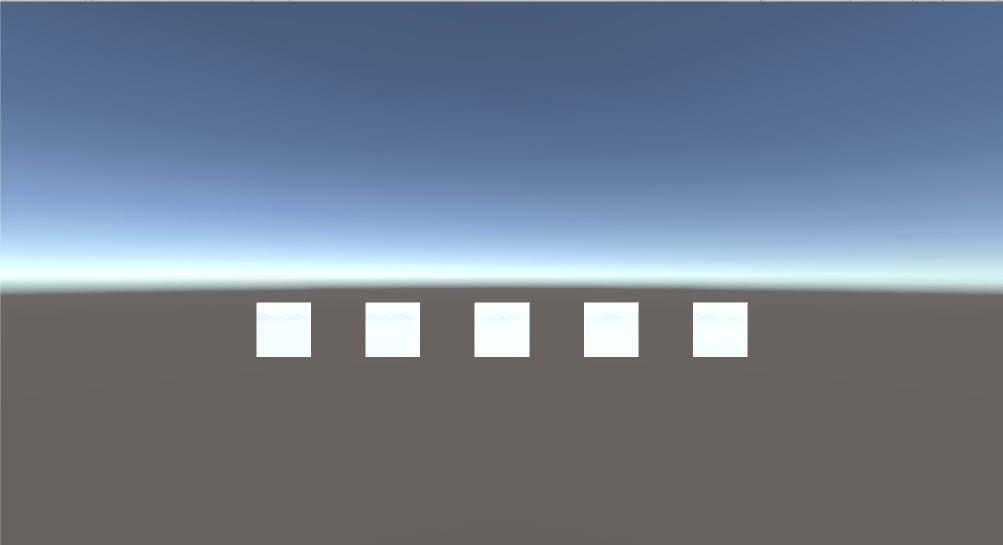 Figure 02: Five one-unit cubes, each two units apart along the X and Z axes, as viewed by an Orthographic Camera