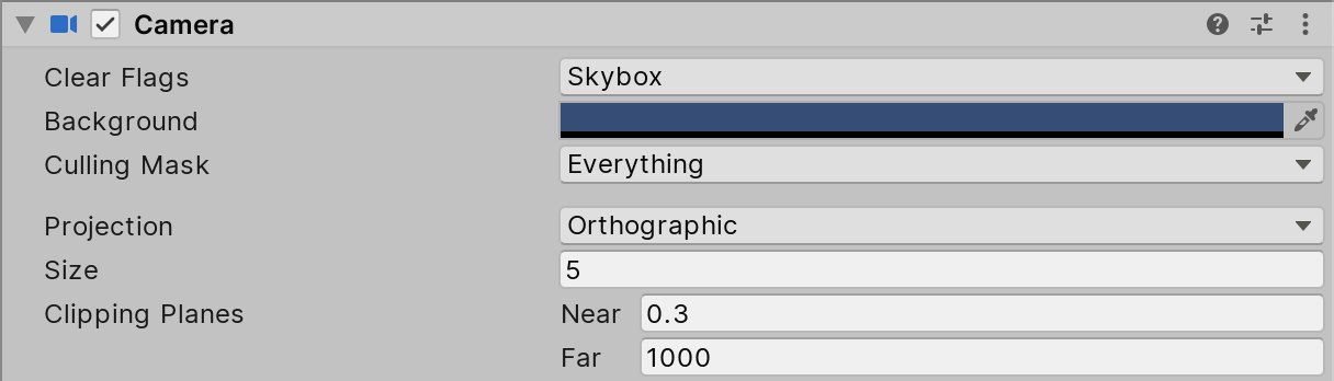 Figure 01: Orthographic Camera settings