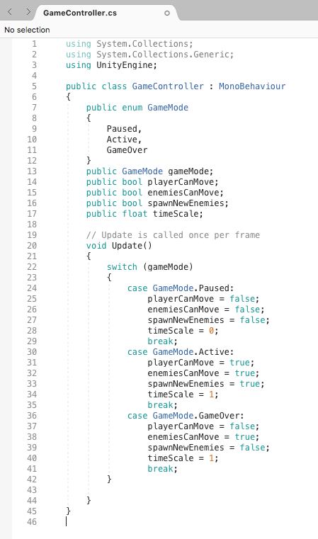 Figure 05: The completed GameController script