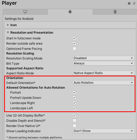 Figure 06: Assigning Auto Rotation as the orientation default.