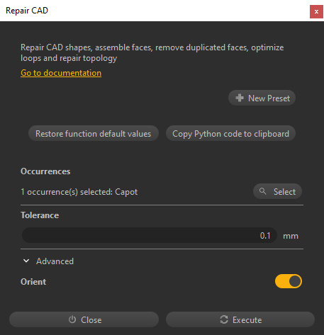 Figure 06: Repair CAD dialog