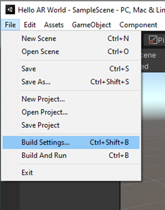 Figure 4: Drop down menu to access build settings.