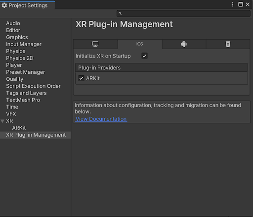 Figure 9: ARKit checkbox for XR Plug-In Management